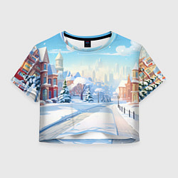 Футболка 3D укороченная женская Зимнее предновогоднее настроение, цвет: 3D-принт
