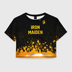 Футболка 3D укороченная женская Iron Maiden - gold gradient: символ сверху, цвет: 3D-принт