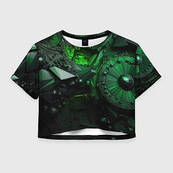 Футболка 3D укороченная женская Объемные зеленые абстракции, цвет: 3D-принт