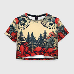 Футболка 3D укороченная женская Новогодний лес, цвет: 3D-принт
