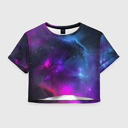 Футболка 3D укороченная женская Бескрайний космос фиолетовый, цвет: 3D-принт