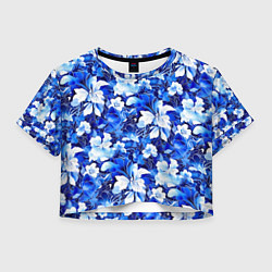 Футболка 3D укороченная женская Голубой цветник, цвет: 3D-принт