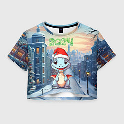 Футболка 3D укороченная женская Праздничный дракон 2024, цвет: 3D-принт
