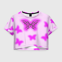 Футболка 3D укороченная женская Y2K purple butterfly, цвет: 3D-принт