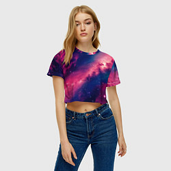 Футболка 3D укороченная женская Галактика в розовом цвете, цвет: 3D-принт — фото 2