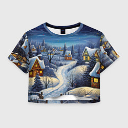 Футболка 3D укороченная женская Деревня новогодняя, цвет: 3D-принт