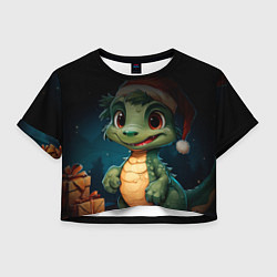 Футболка 3D укороченная женская Новогодний зеленый дракончик, цвет: 3D-принт