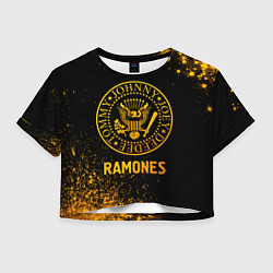 Футболка 3D укороченная женская Ramones - gold gradient, цвет: 3D-принт