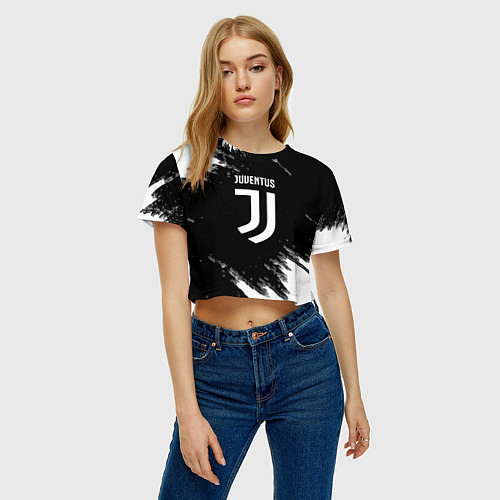 Женский топ Juventus спорт краски черно белый / 3D-принт – фото 3