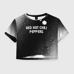 Футболка 3D укороченная женская Red Hot Chili Peppers glitch на темном фоне посере, цвет: 3D-принт