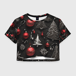 Футболка 3D укороченная женская Новогодние игрушки елочные, цвет: 3D-принт