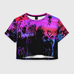 Футболка 3D укороченная женская Розово синий сочный гранж, цвет: 3D-принт