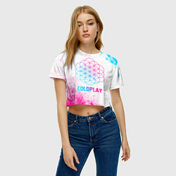 Футболка 3D укороченная женская Coldplay neon gradient style, цвет: 3D-принт — фото 2