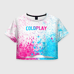 Футболка 3D укороченная женская Coldplay neon gradient style посередине, цвет: 3D-принт