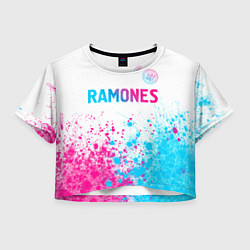 Футболка 3D укороченная женская Ramones neon gradient style посередине, цвет: 3D-принт