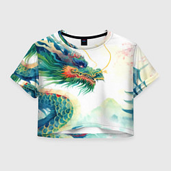 Футболка 3D укороченная женская Japanese dragon - watercolor art, цвет: 3D-принт
