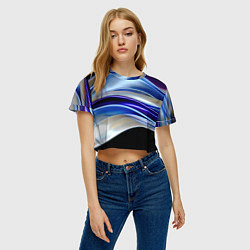Футболка 3D укороченная женская Абстрактные волны синего оттенка, цвет: 3D-принт — фото 2
