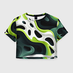 Футболка 3D укороченная женская Белая вязкая текстура на зеленой, цвет: 3D-принт