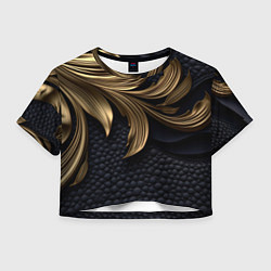 Футболка 3D укороченная женская Золотые узоры в виде листьев, цвет: 3D-принт