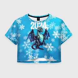 Футболка 3D укороченная женская 2024 синий дракон, цвет: 3D-принт