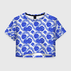 Футболка 3D укороченная женская Гжель классика, цвет: 3D-принт
