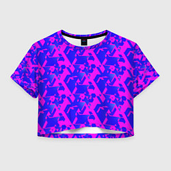 Футболка 3D укороченная женская Синие фигуры на розовом фоне, цвет: 3D-принт