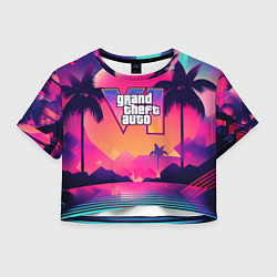Футболка 3D укороченная женская GTA 6 закат солнца, цвет: 3D-принт