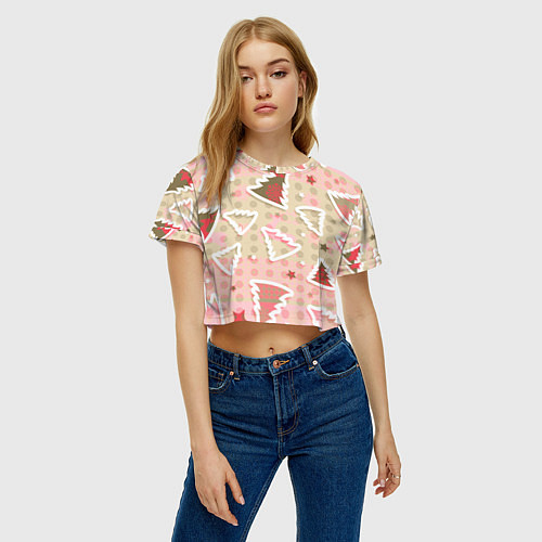 Женский топ Розовые узоры ёлки / 3D-принт – фото 3