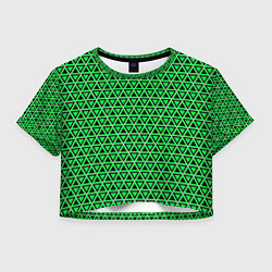 Футболка 3D укороченная женская Зелёные и чёрные треугольники, цвет: 3D-принт