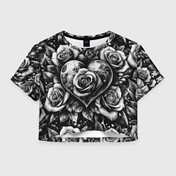 Женский топ Черно белое сердце и розы