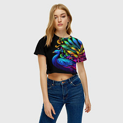 Футболка 3D укороченная женская Neon peacock - art, цвет: 3D-принт — фото 2
