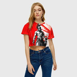 Футболка 3D укороченная женская Гладиатор Спартак красно белые, цвет: 3D-принт — фото 2