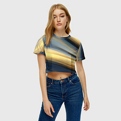 Футболка 3D укороченная женская Синяя и желтая изогнутая абстракция, цвет: 3D-принт — фото 2