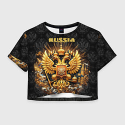 Футболка 3D укороченная женская Russia gold, цвет: 3D-принт