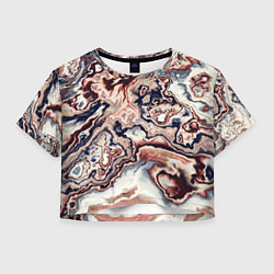 Футболка 3D укороченная женская Разноцветный мраморный узор, цвет: 3D-принт