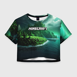 Футболка 3D укороченная женская Minecraft logo зеленый мир, цвет: 3D-принт