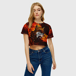 Футболка 3D укороченная женская Fire fox flame, цвет: 3D-принт — фото 2
