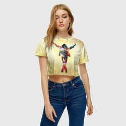 Футболка 3D укороченная женская Michael Jackson THIS IS IT - с салютами на золотом, цвет: 3D-принт — фото 2
