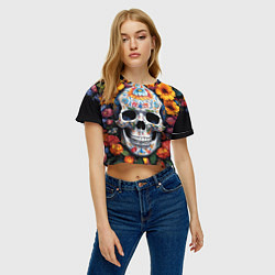 Футболка 3D укороченная женская Bright colors and a skull, цвет: 3D-принт — фото 2