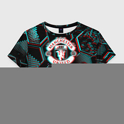 Футболка 3D укороченная женская Manchester United FC в стиле glitch на темном фоне, цвет: 3D-принт