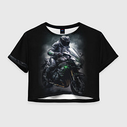 Футболка 3D укороченная женская Мотоциклист и дым, цвет: 3D-принт