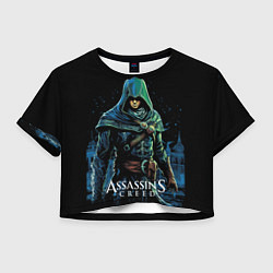 Футболка 3D укороченная женская Assassins creed персонаж нарисован на черном, цвет: 3D-принт