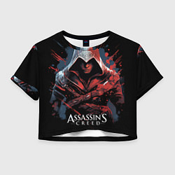 Футболка 3D укороченная женская Assassins creed красная краска, цвет: 3D-принт