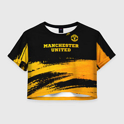 Футболка 3D укороченная женская Manchester United - gold gradient посередине, цвет: 3D-принт