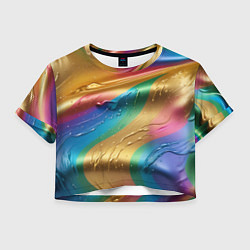 Футболка 3D укороченная женская Жидкий радужный металл, цвет: 3D-принт