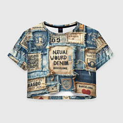 Футболка 3D укороченная женская I love Barcelona - пэчворк, цвет: 3D-принт