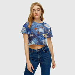 Футболка 3D укороченная женская Vanguard jeans patchwork - ai art, цвет: 3D-принт — фото 2