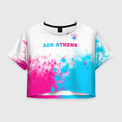 Футболка 3D укороченная женская AEK Athens neon gradient style посередине, цвет: 3D-принт
