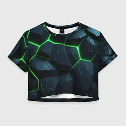 Футболка 3D укороченная женская Abstract dark green geometry style, цвет: 3D-принт