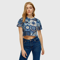 Футболка 3D укороченная женская Denim patchwork - ai art, цвет: 3D-принт — фото 2